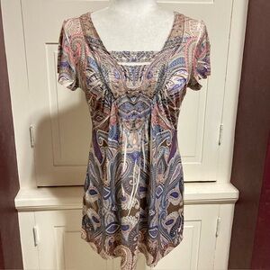 APT. 9 Size M Embroidered Lace Rhinestone Paisley Floral Y2K Boho Top Shirt